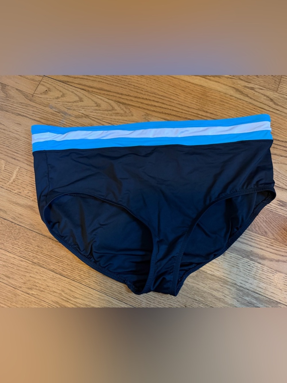 Lands’ End Women’s Plus 22W Black Swim Bottom Bikini Brief Blue Trim